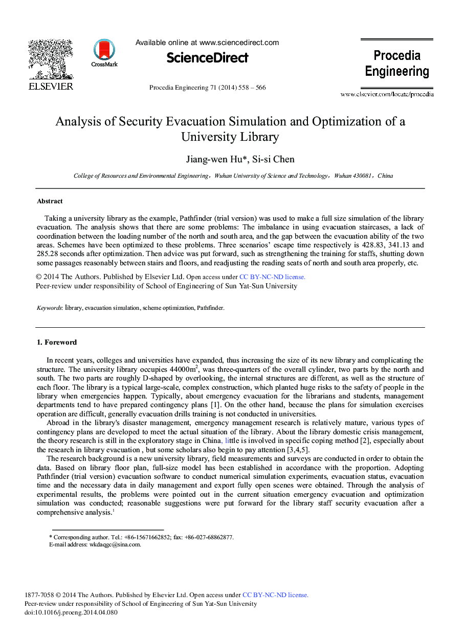 Analysis of Security Evacuation Simulation and Optimization of a University Library 