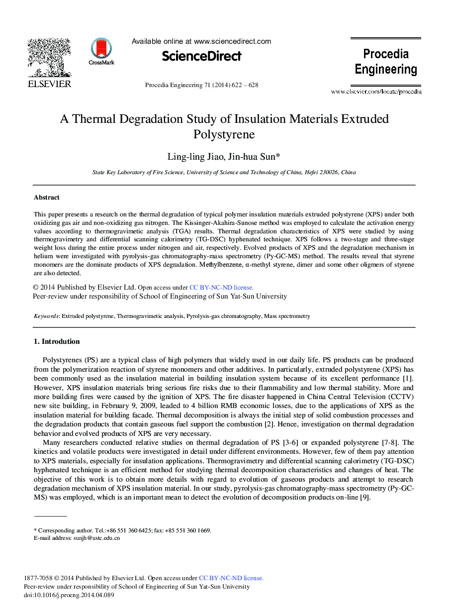 A Thermal Degradation Study of Insulation Materials Extruded Polystyrene 