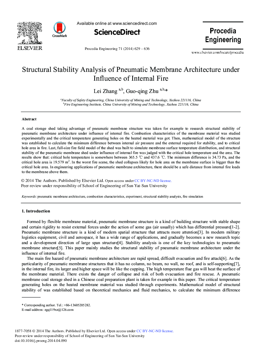 Structural Stability Analysis of Pneumatic Membrane Architecture under Influence of Internal Fire 