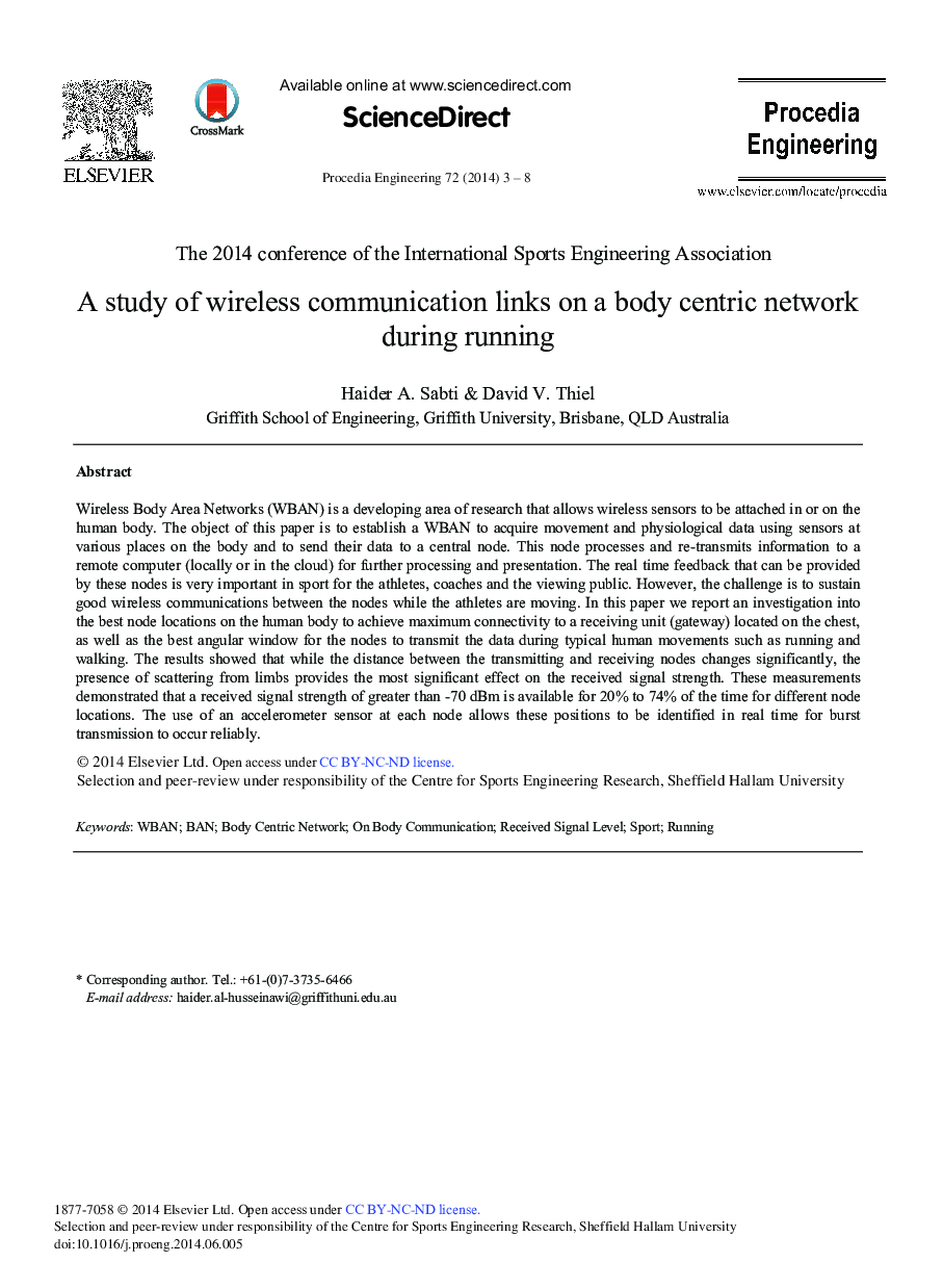 A Study of Wireless Communication Links on a Body Centric Network During Running 