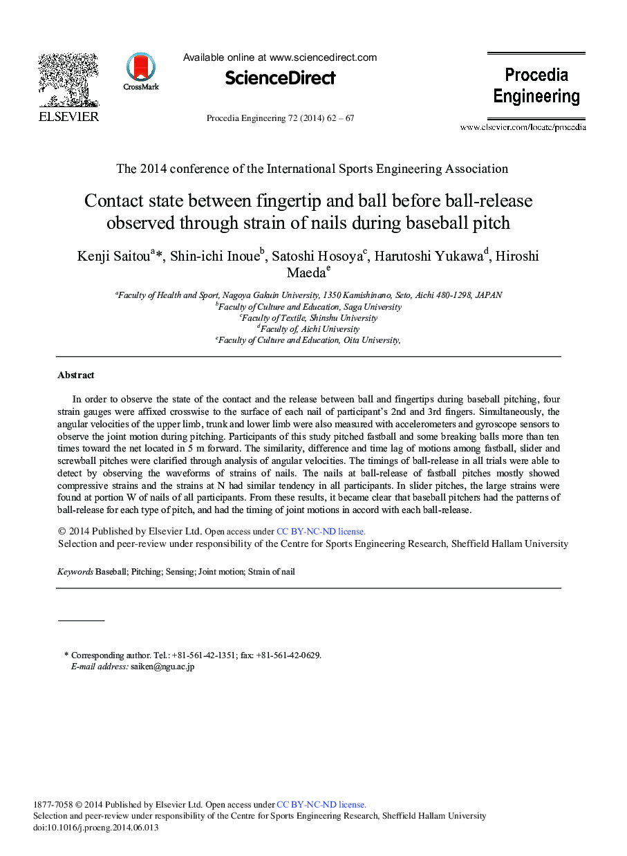 Contact State between Fingertip and Ball before Ball-release Observed through Strain of Nails During Baseball Pitch 