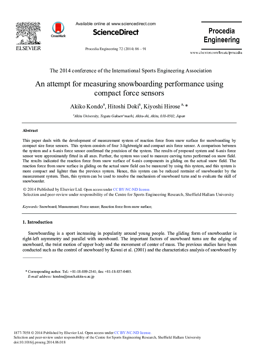 An Attempt for Measuring Snowboarding Performance Using Compact Force Sensors 