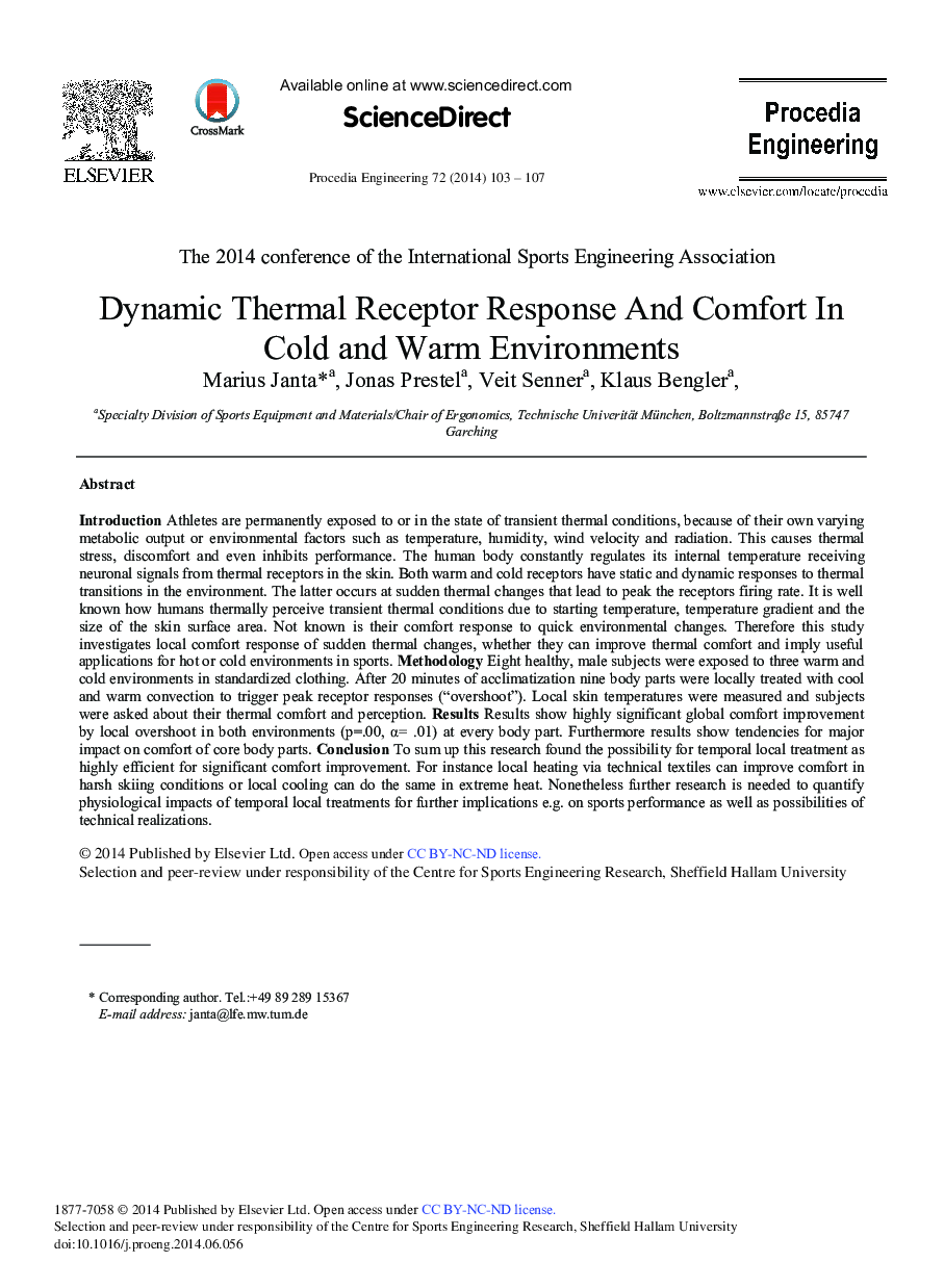Dynamic Thermal Receptor Response and Comfort in Cold and Warm Environments 