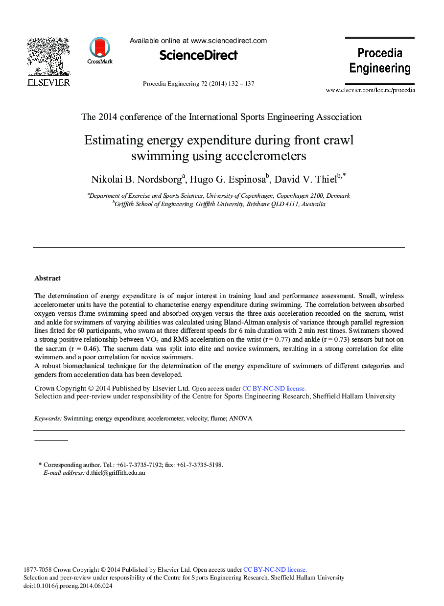 Estimating Energy Expenditure During Front Crawl Swimming Using Accelerometers 