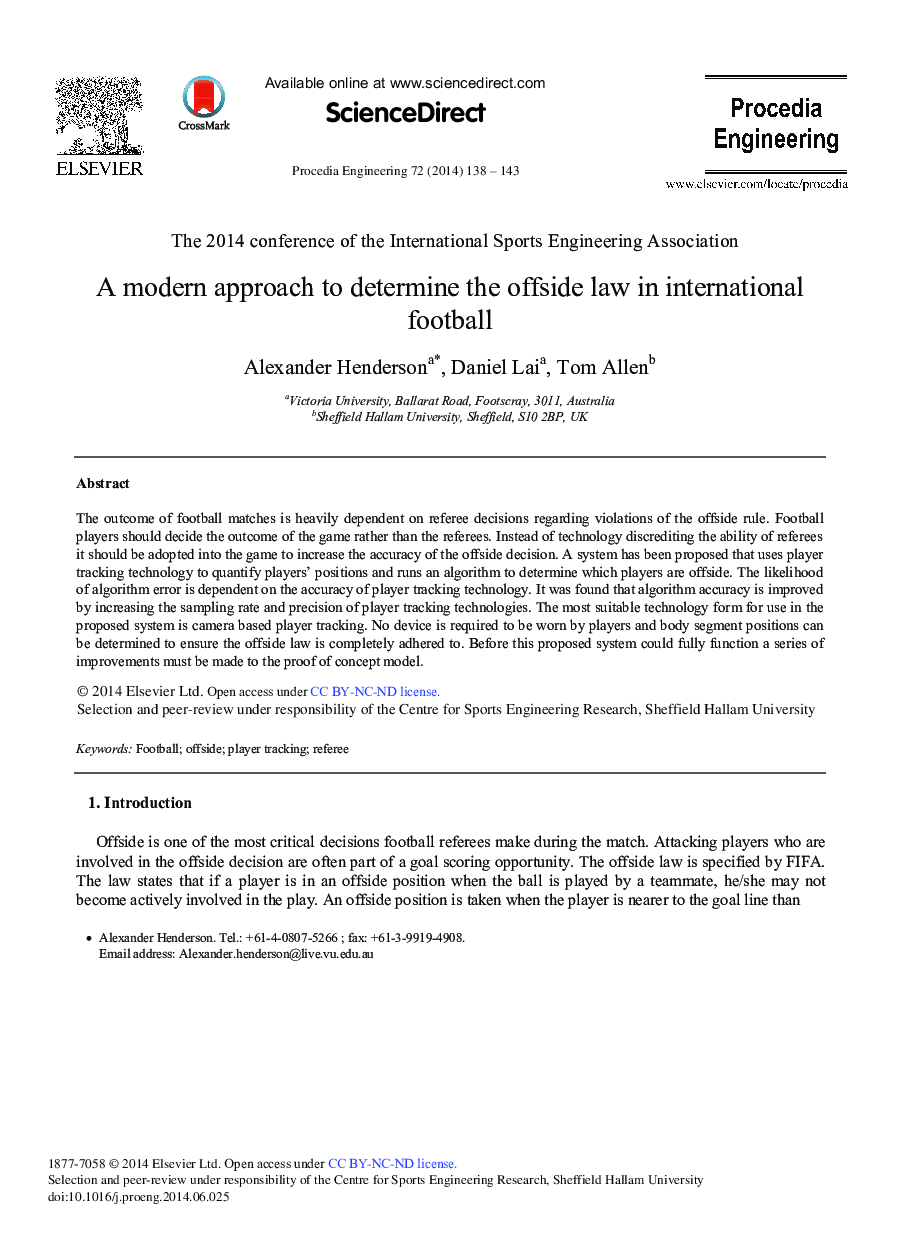 A Modern Approach to Determine the Offside Law in International Football 