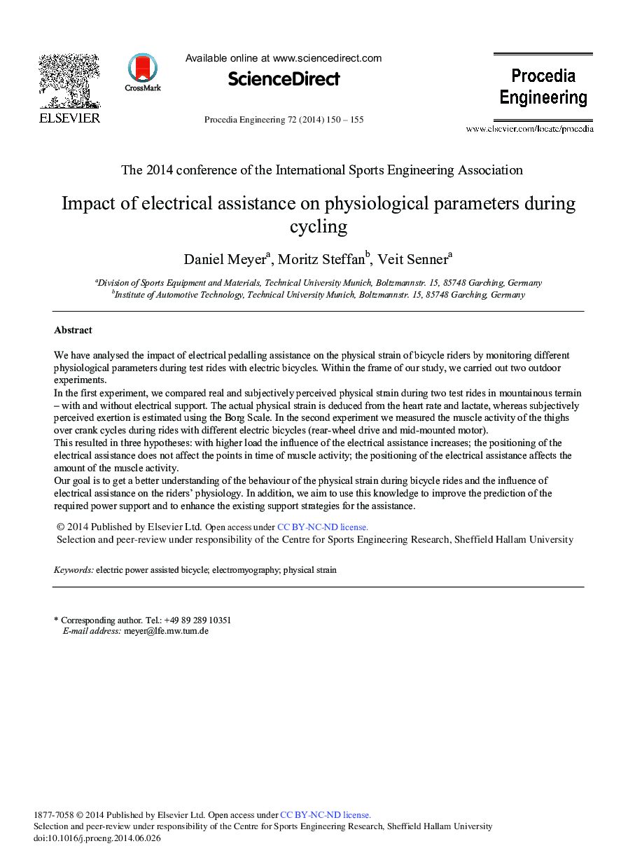 Impact of Electrical Assistance on Physiological Parameters During Cycling 
