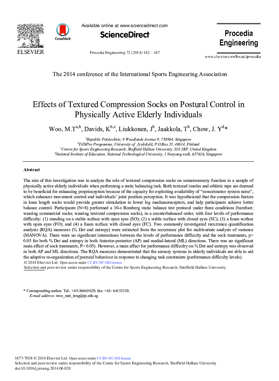 Effects of Textured Compression Socks on Postural Control in Physically Active Elderly Individuals 