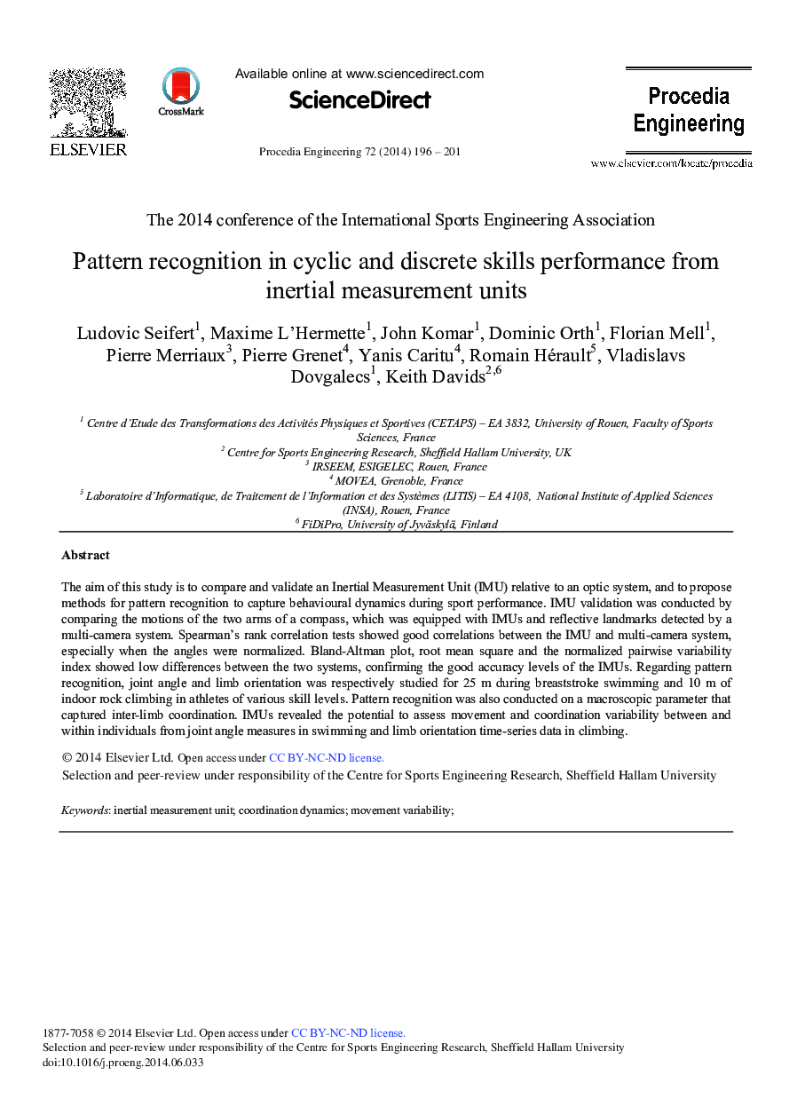 Pattern Recognition in Cyclic and Discrete Skills Performance from Inertial Measurement Units 