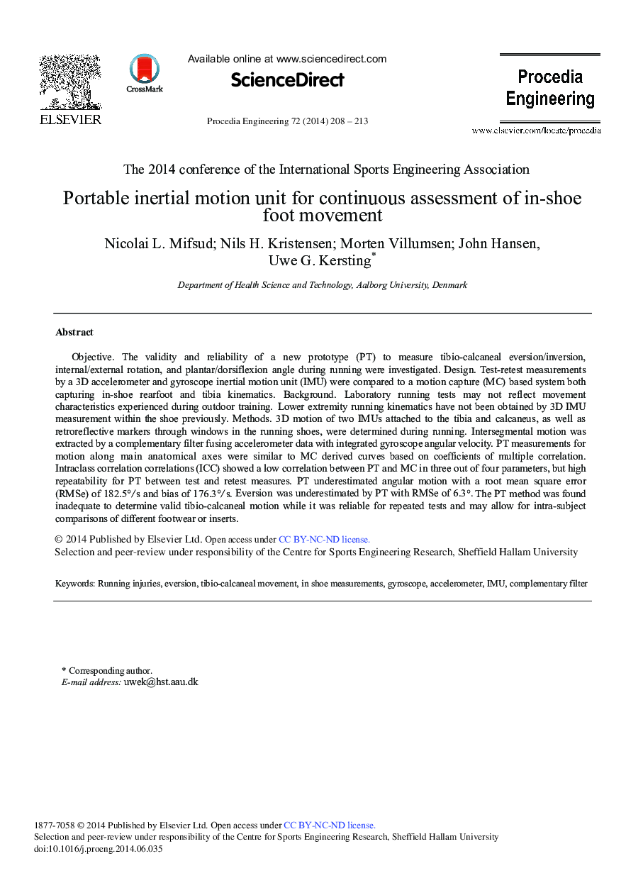 Portable Inertial Motion Unit for Continuous Assessment of In-shoe Foot Movement 