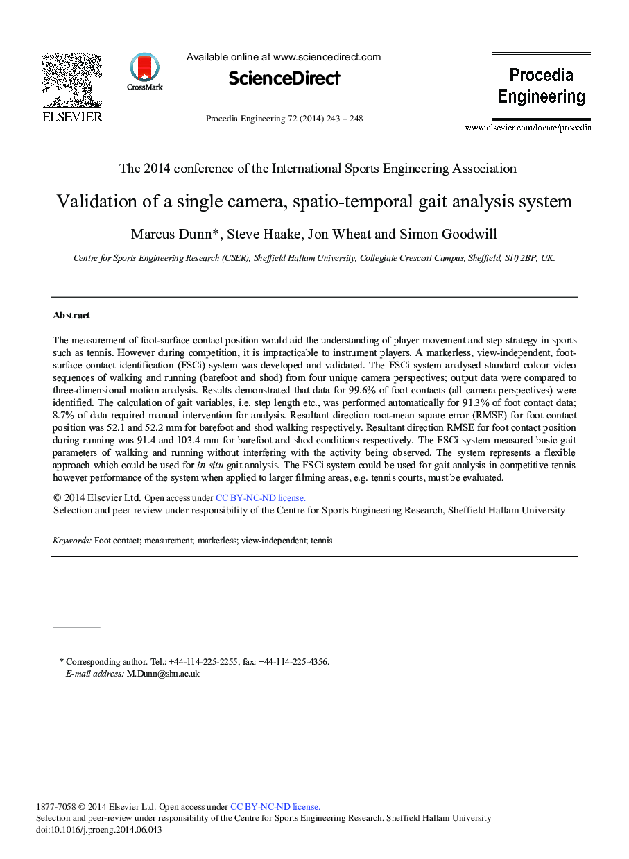 Validation of a Single Camera, Spatio-temporal Gait Analysis System 