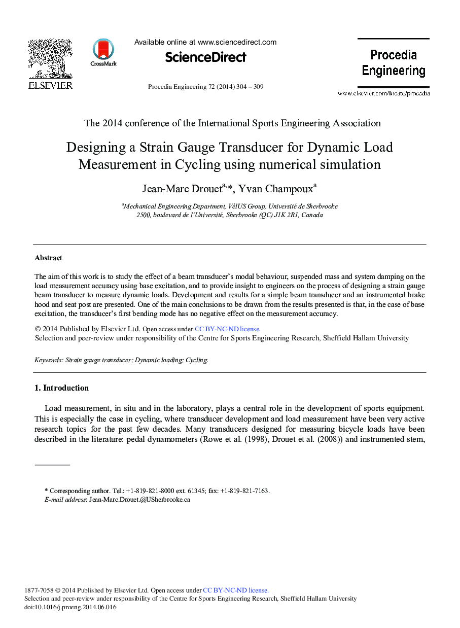 Designing a Strain Gauge Transducer for Dynamic Load Measurement in Cycling Using Numerical Simulation 