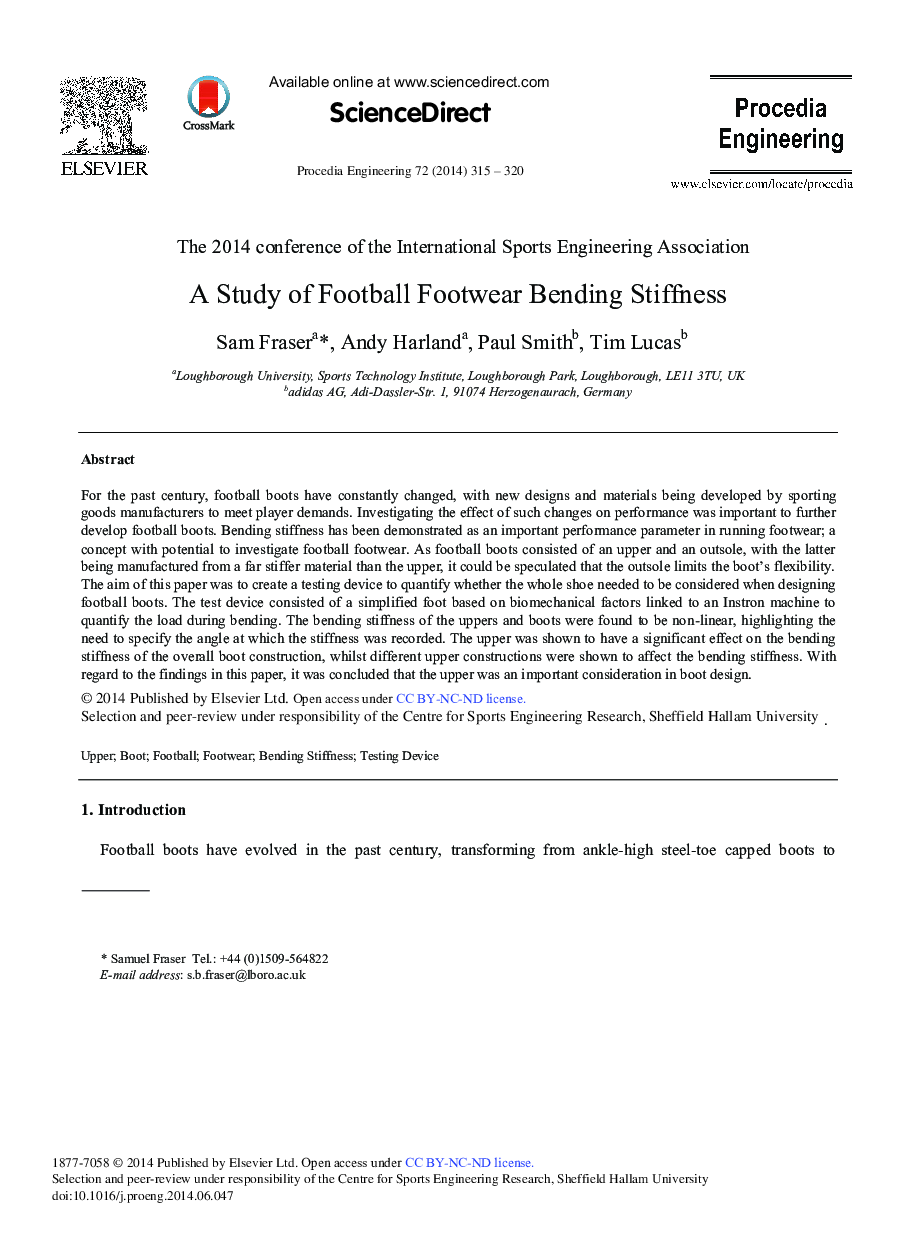 A Study of Football Footwear Bending Stiffness 