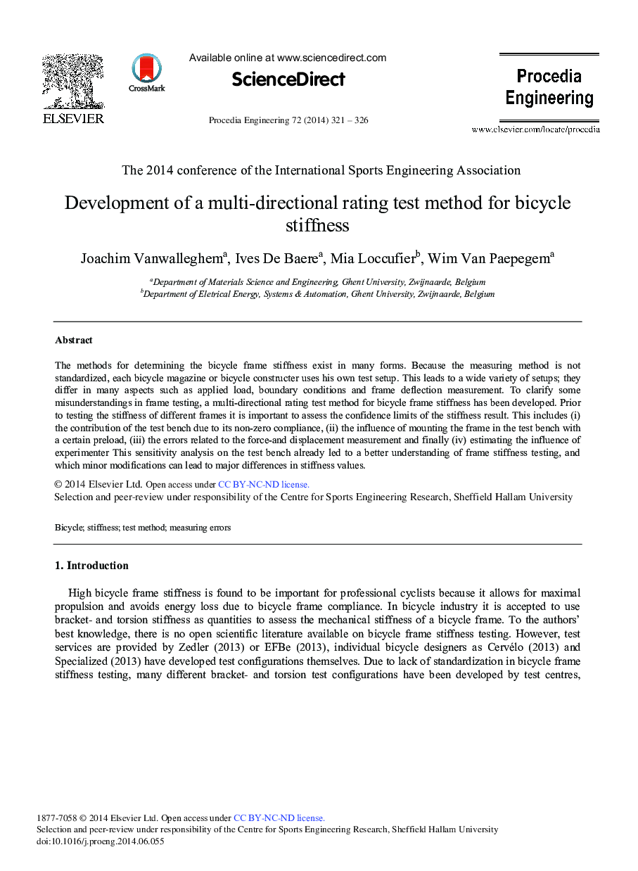 Development of a Multi-directional Rating Test Method for Bicycle Stiffness 