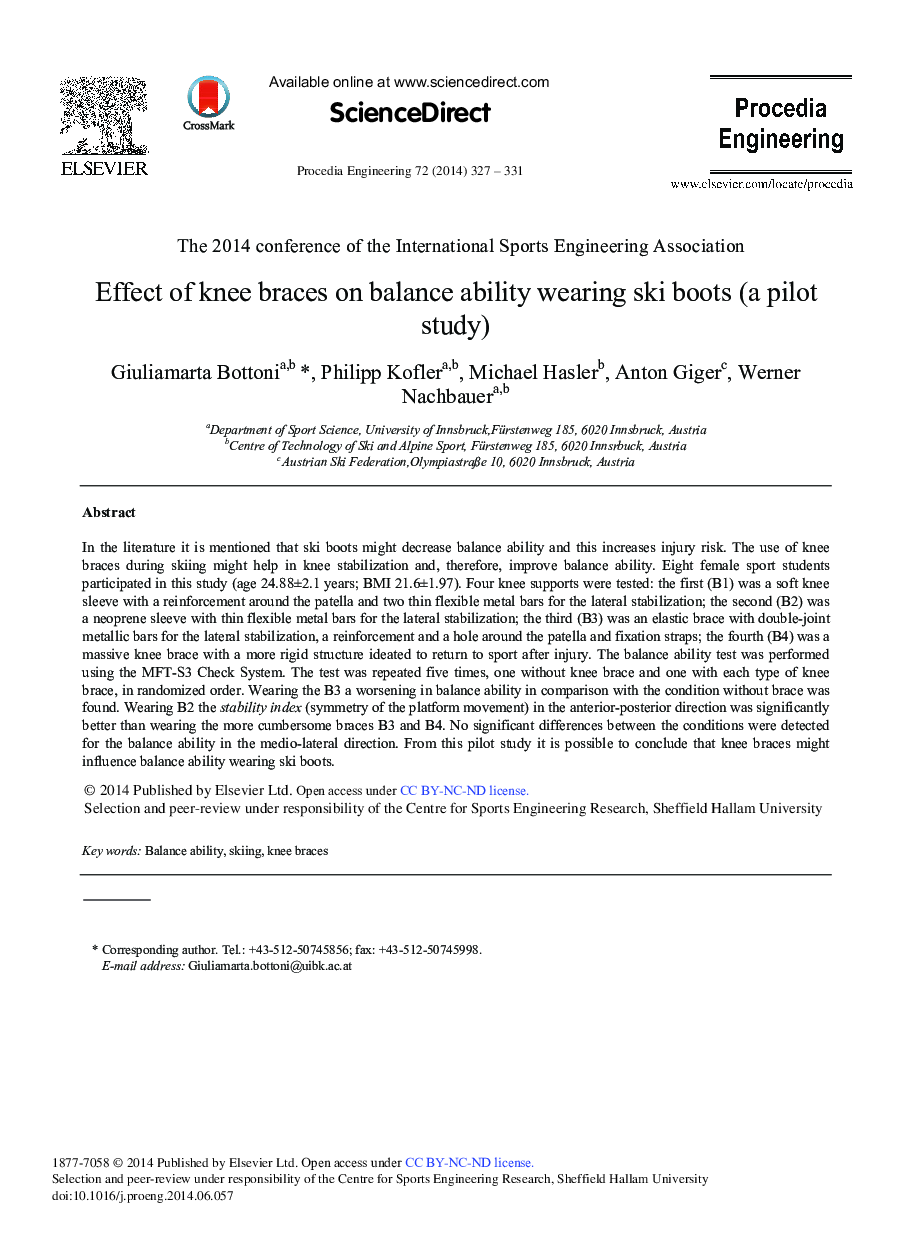 Effect of Knee Braces on Balance Ability Wearing Ski Boots (a pilot study) 