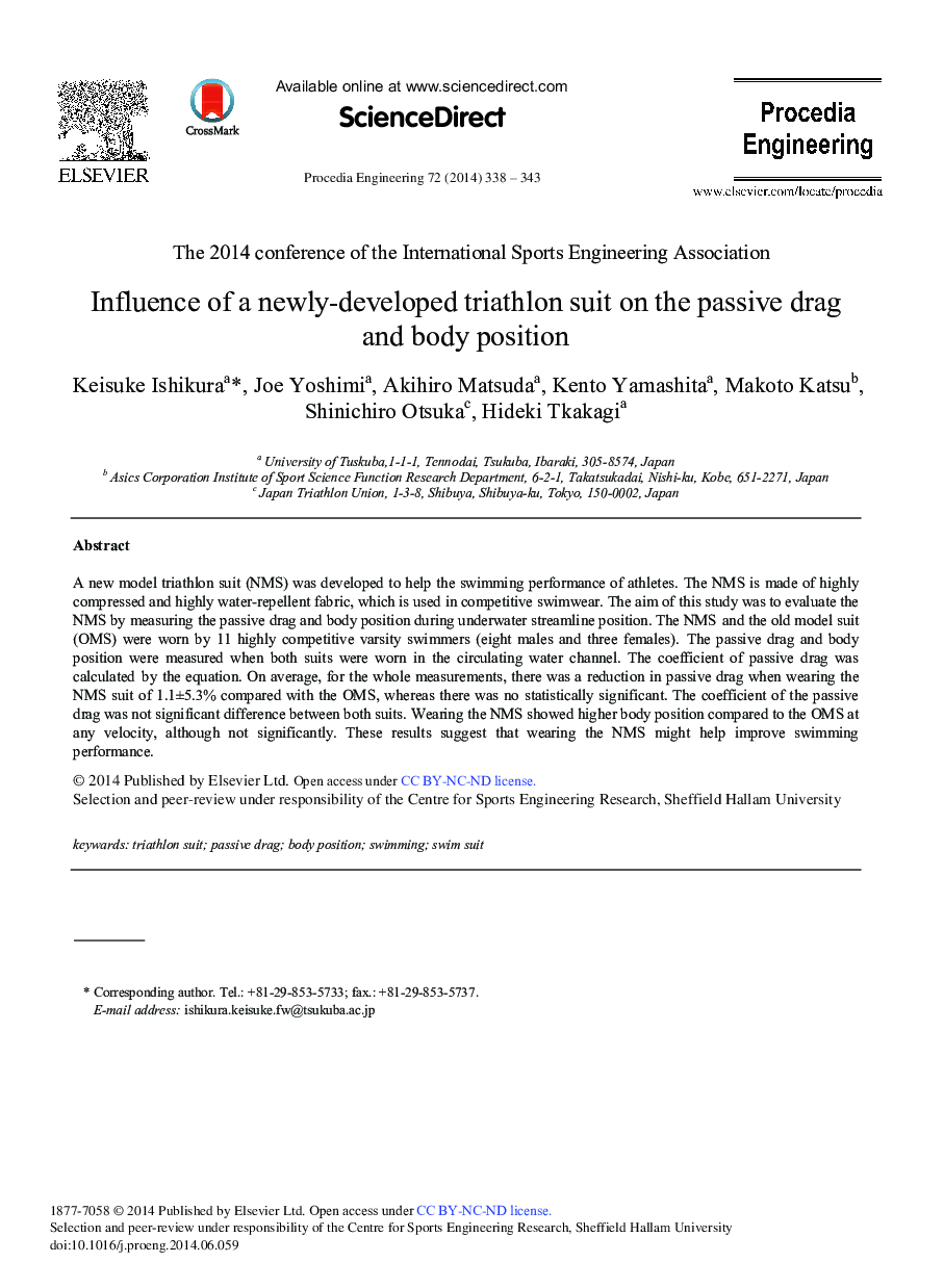 Influence of a Newly-developed Triathlon Suit on the Passive Drag and Body Position 