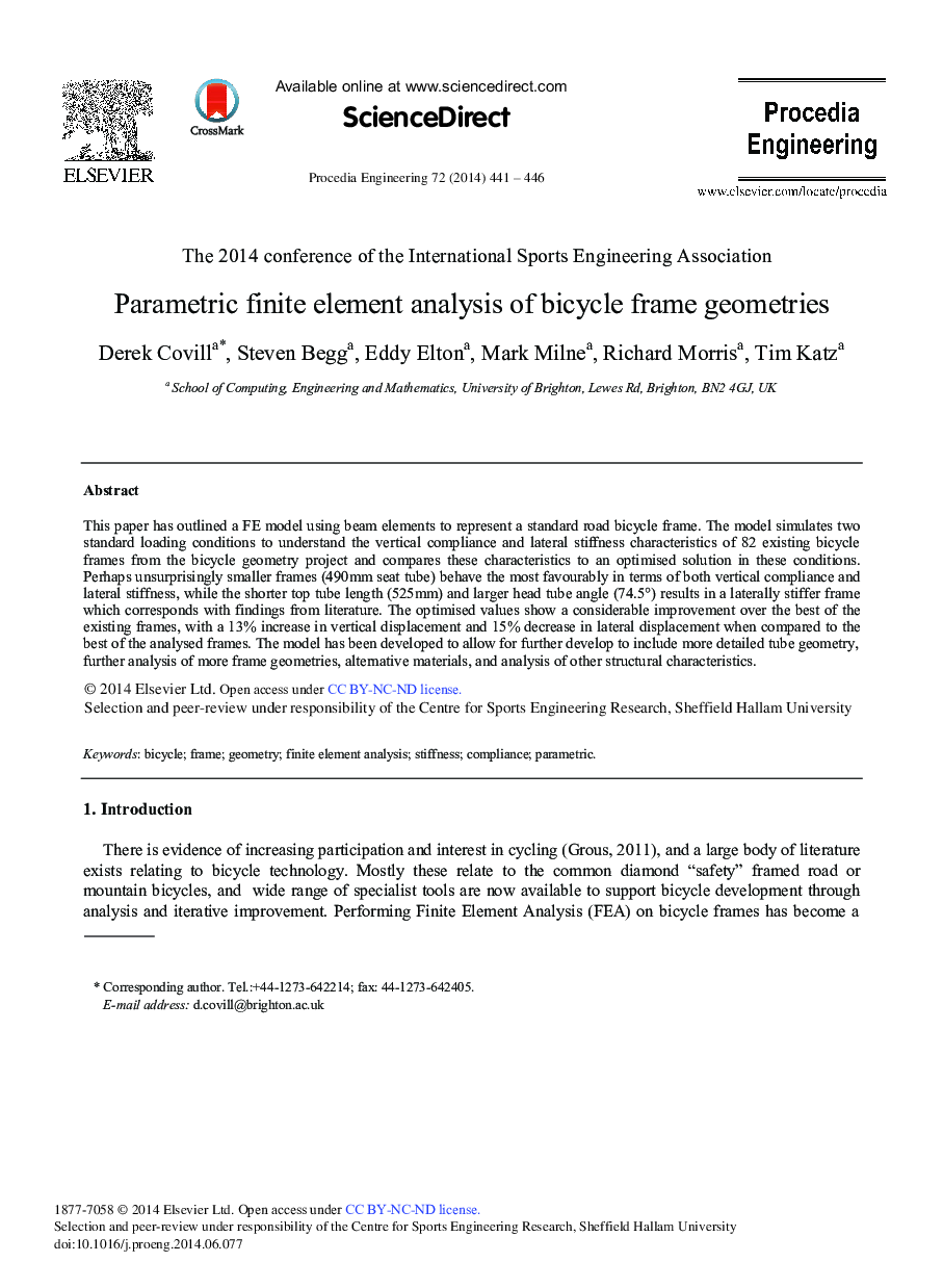 Parametric Finite Element Analysis of Bicycle Frame Geometries 