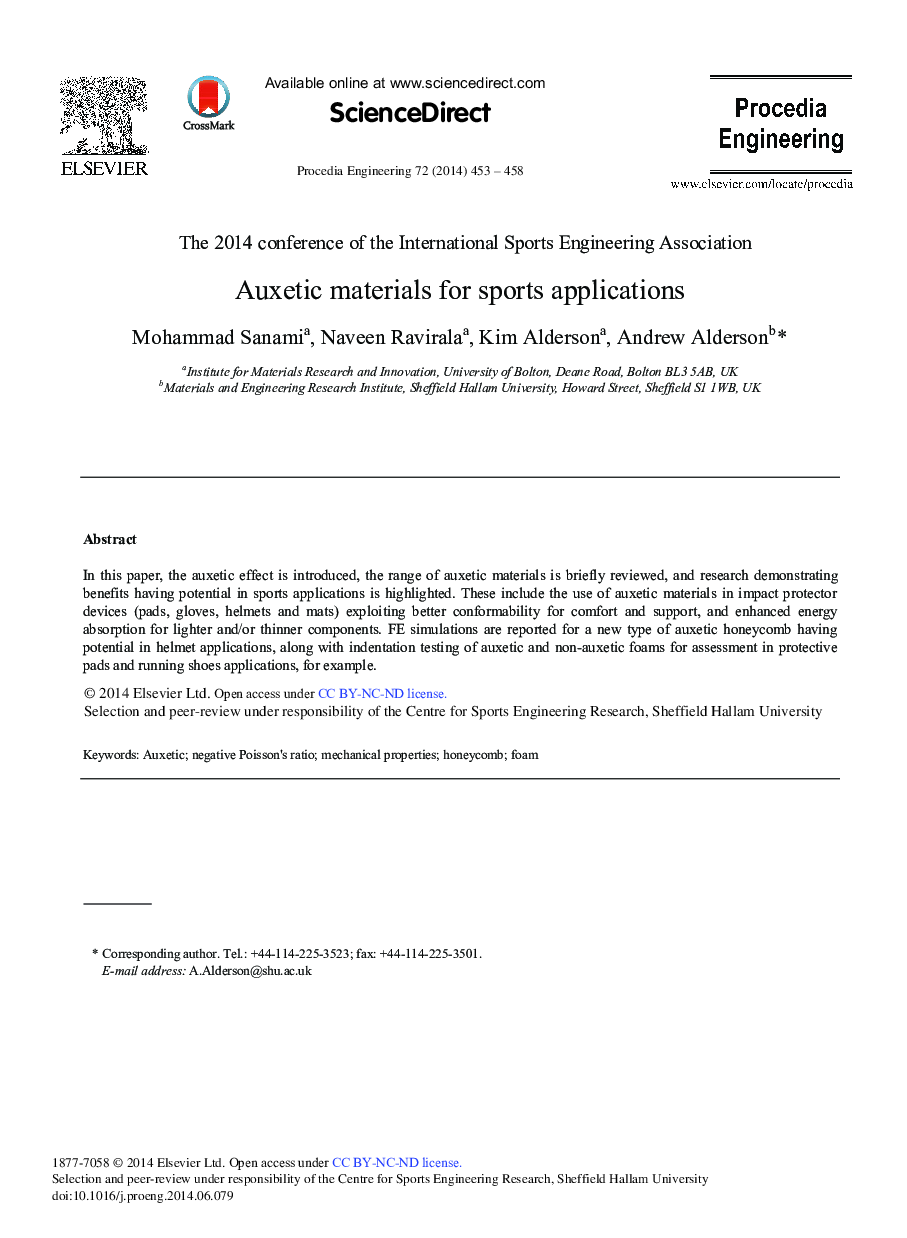 Auxetic Materials for Sports Applications 