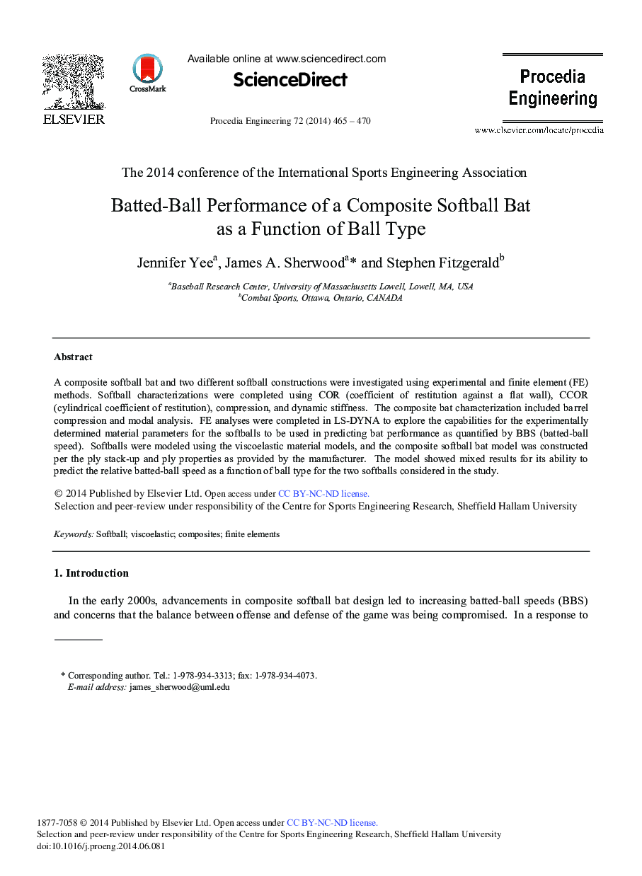 Batted-ball Performance of a Composite Softball Bat as a Function of Ball Type 