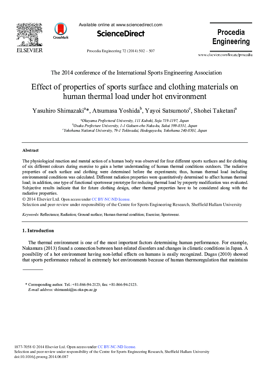 Effect of Properties of Sports Surface and Clothing Materials on Human Thermal Load Under Hot Environment 