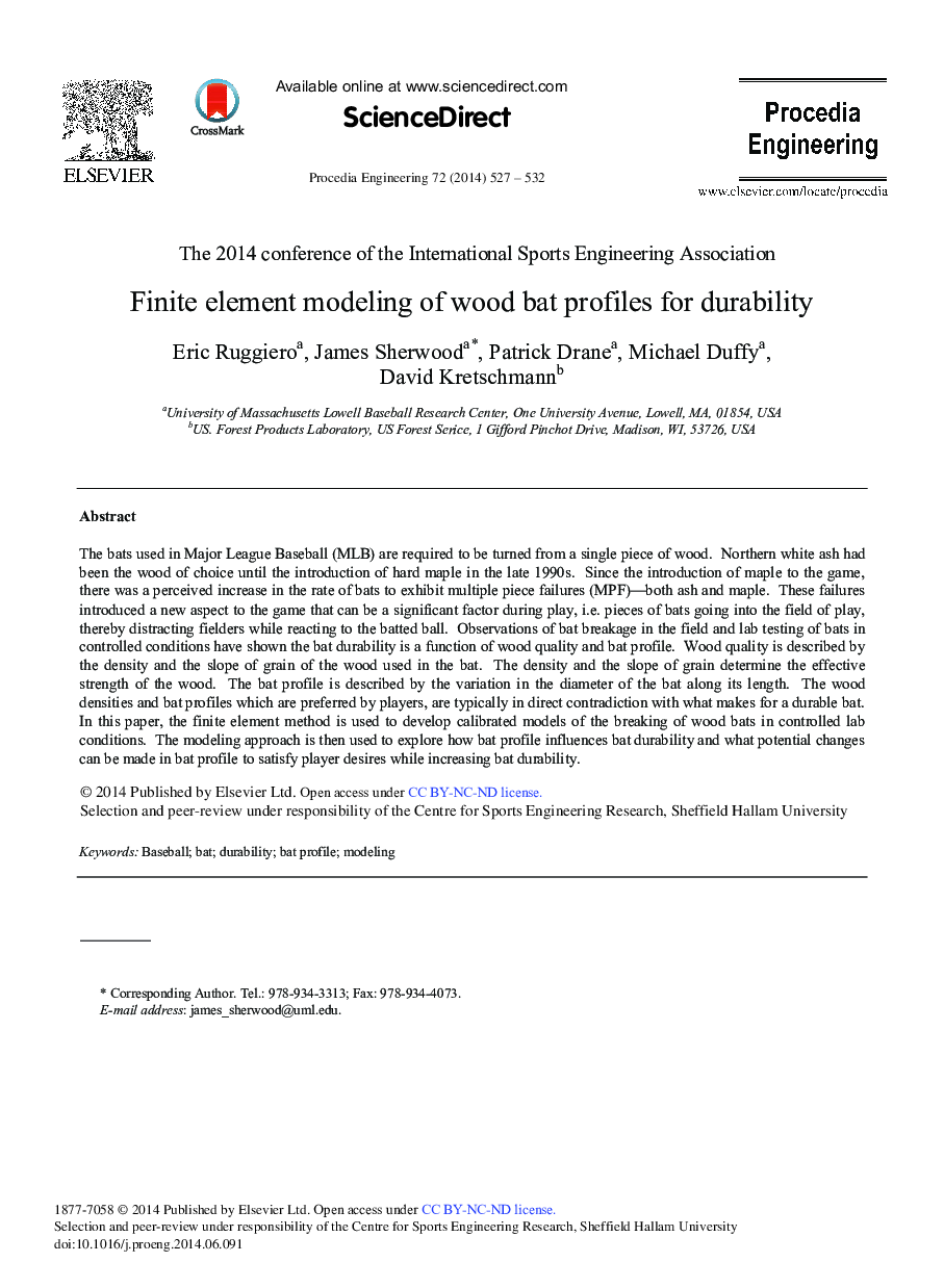 Finite Element Modeling of Wood Bat Profiles for Durability 