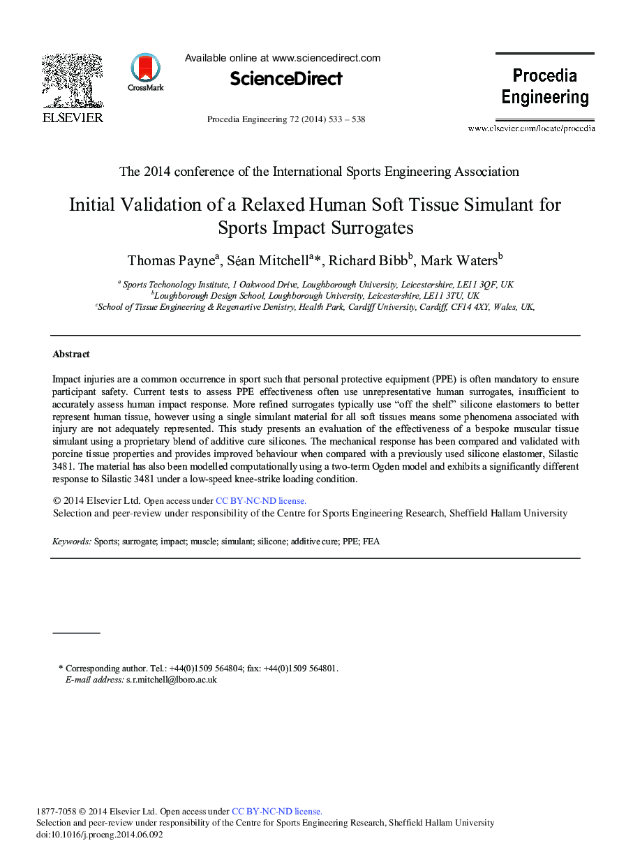 Initial Validation of a Relaxed Human Soft Tissue Simulant for Sports Impact Surrogates 