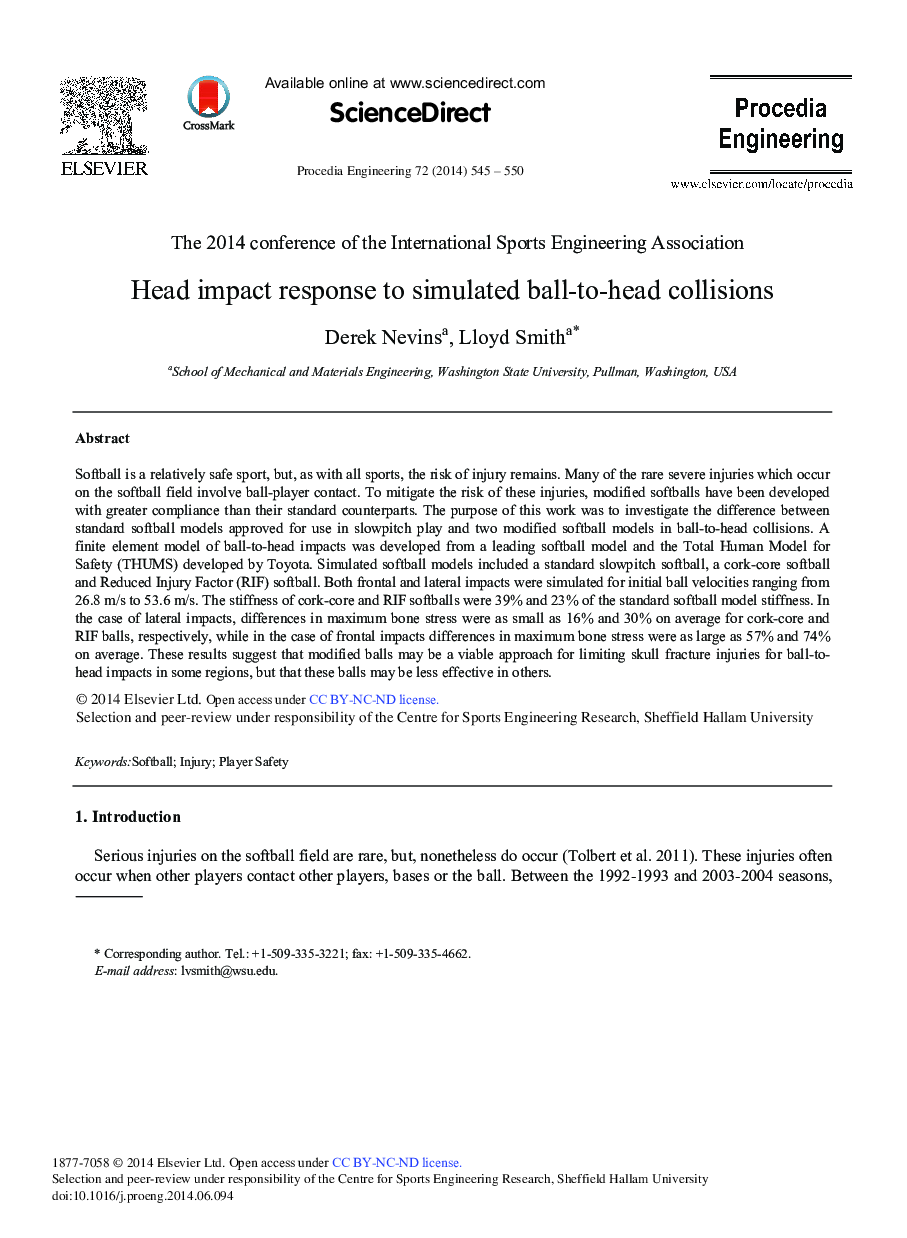 Head Impact Response to Simulated Ball-to-head Collisions 