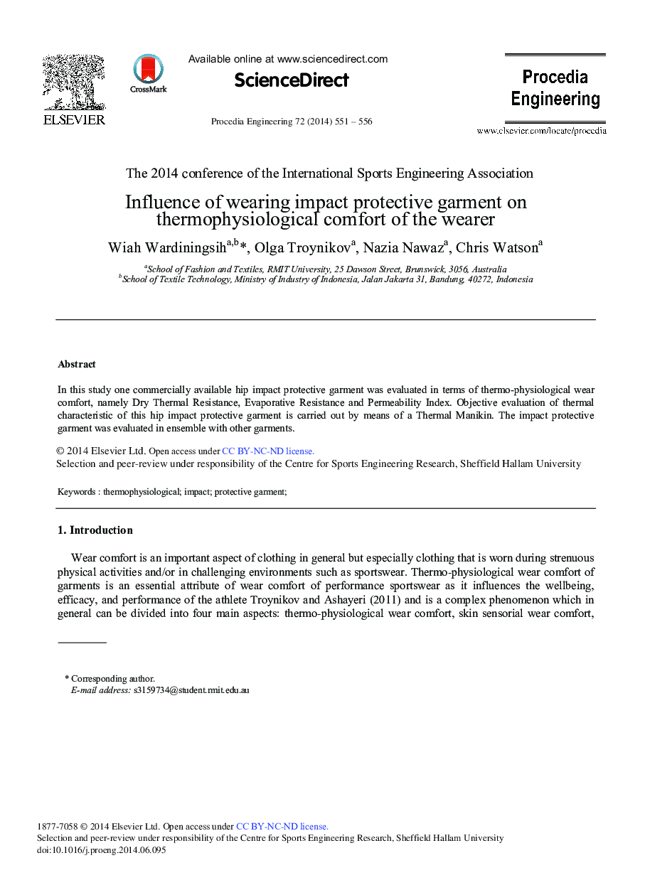 Influence of Wearing Impact Protective Garment on Thermophysiological Comfort of the Wearer 