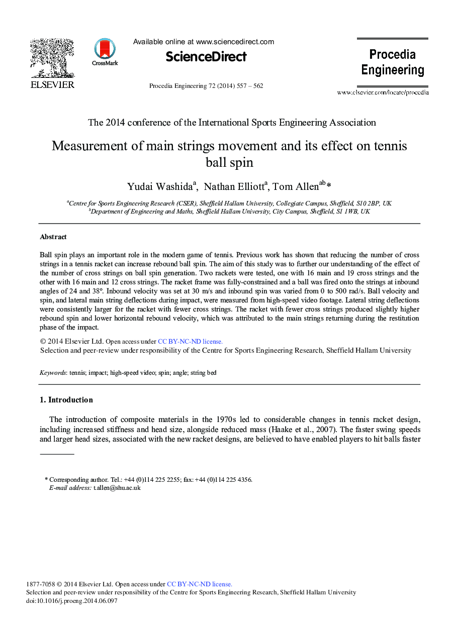 Measurement of Main Strings Movement and its Effect on Tennis Ball Spin 