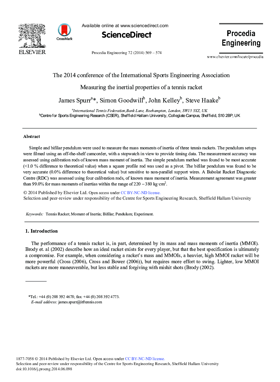 Measuring the Inertial Properties of a Tennis Racket 