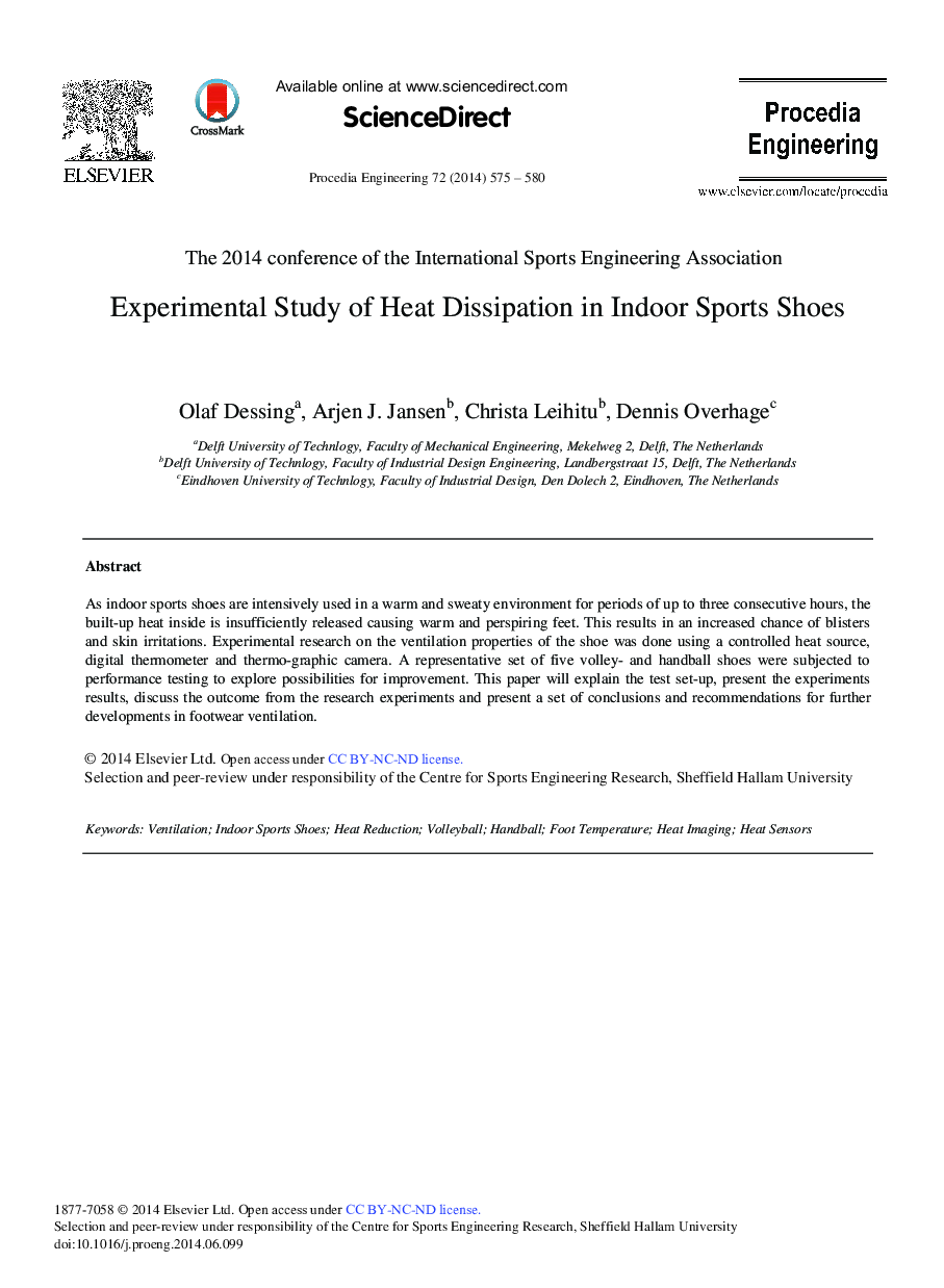Experimental Study of Heat Dissipation in Indoor Sports Shoes 