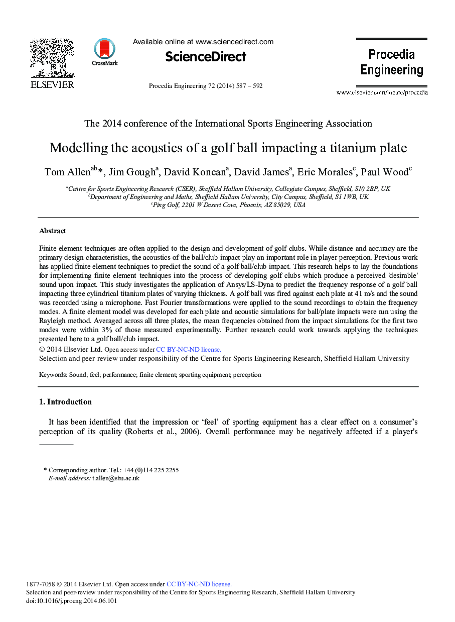 Modelling the Acoustics of a Golf Ball Impacting a Titanium Plate 