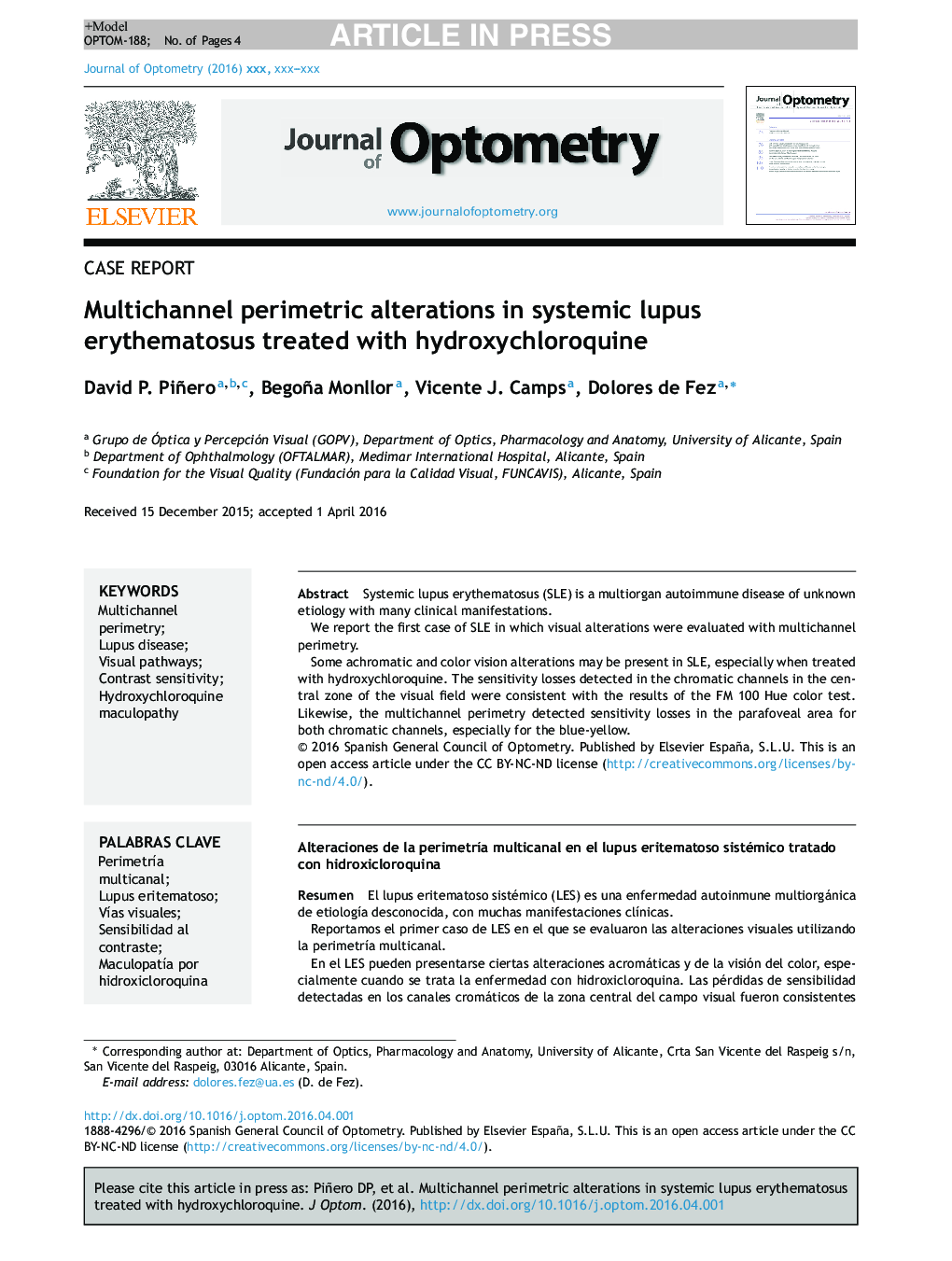 Multichannel perimetric alterations in systemic lupus erythematosus treated with hydroxychloroquine