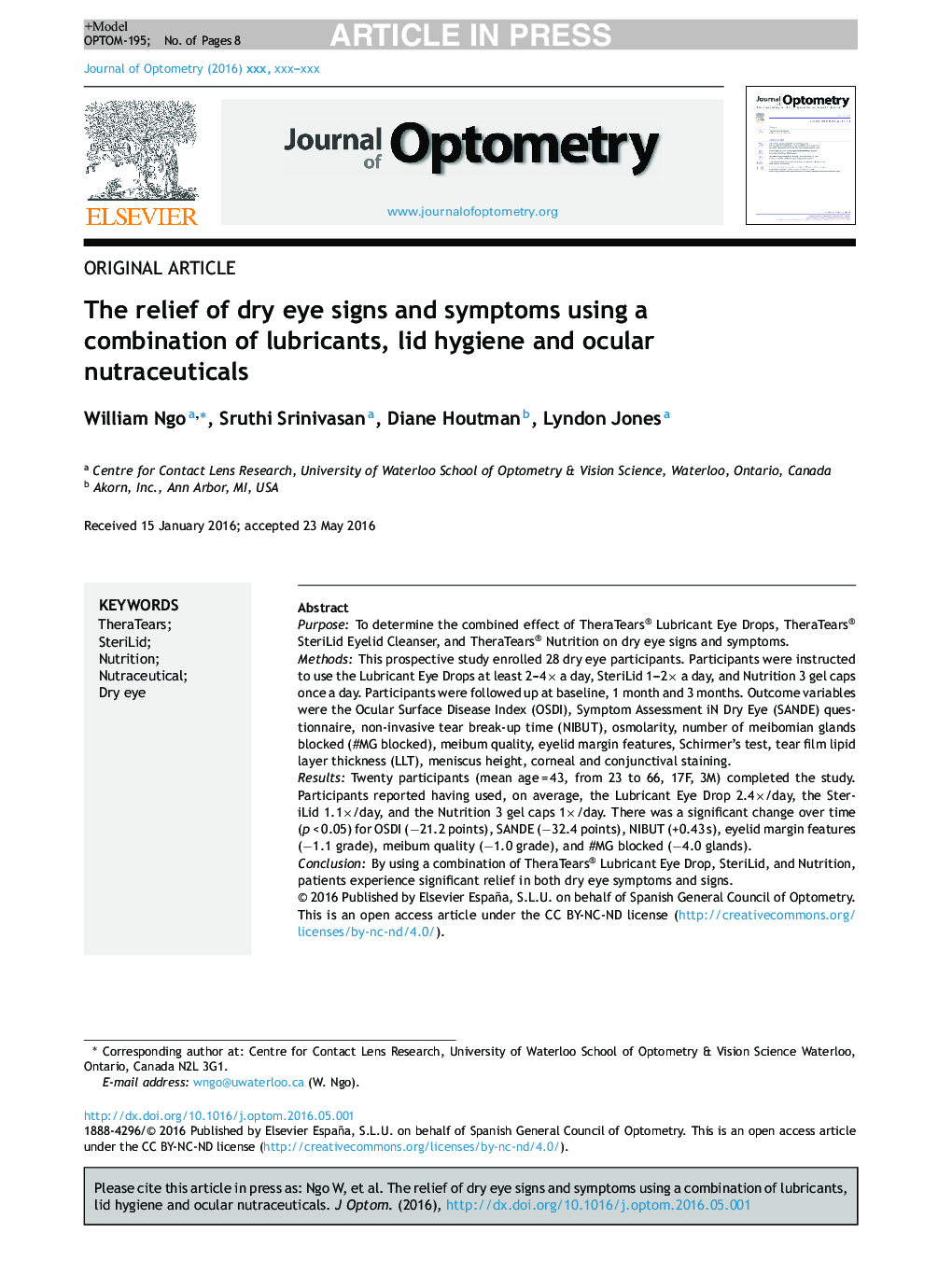 The relief of dry eye signs and symptoms using a combination of lubricants, lid hygiene and ocular nutraceuticals