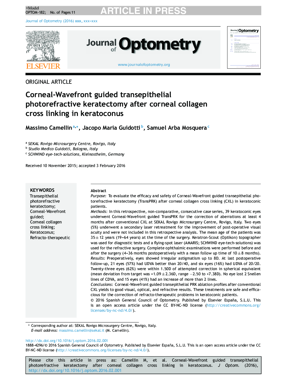 Corneal-Wavefront guided transepithelial photorefractive keratectomy after corneal collagen cross linking in keratoconus