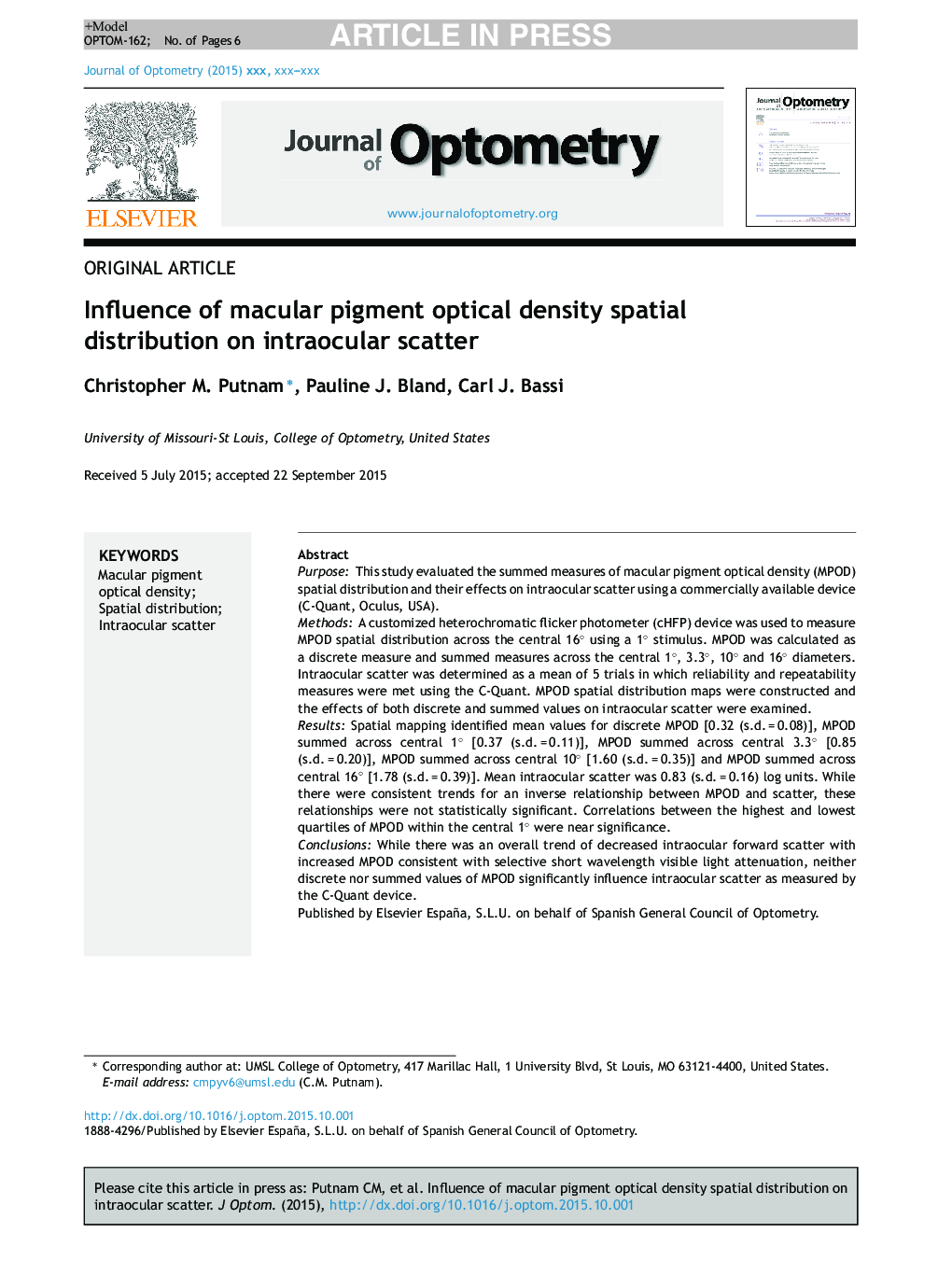 Influence of macular pigment optical density spatial distribution on intraocular scatter