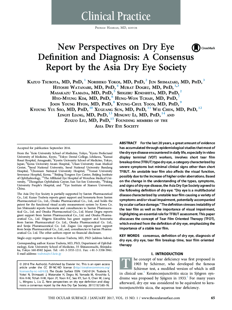 New Perspectives on Dry Eye Definition and Diagnosis: A Consensus Report by the Asia Dry Eye Society