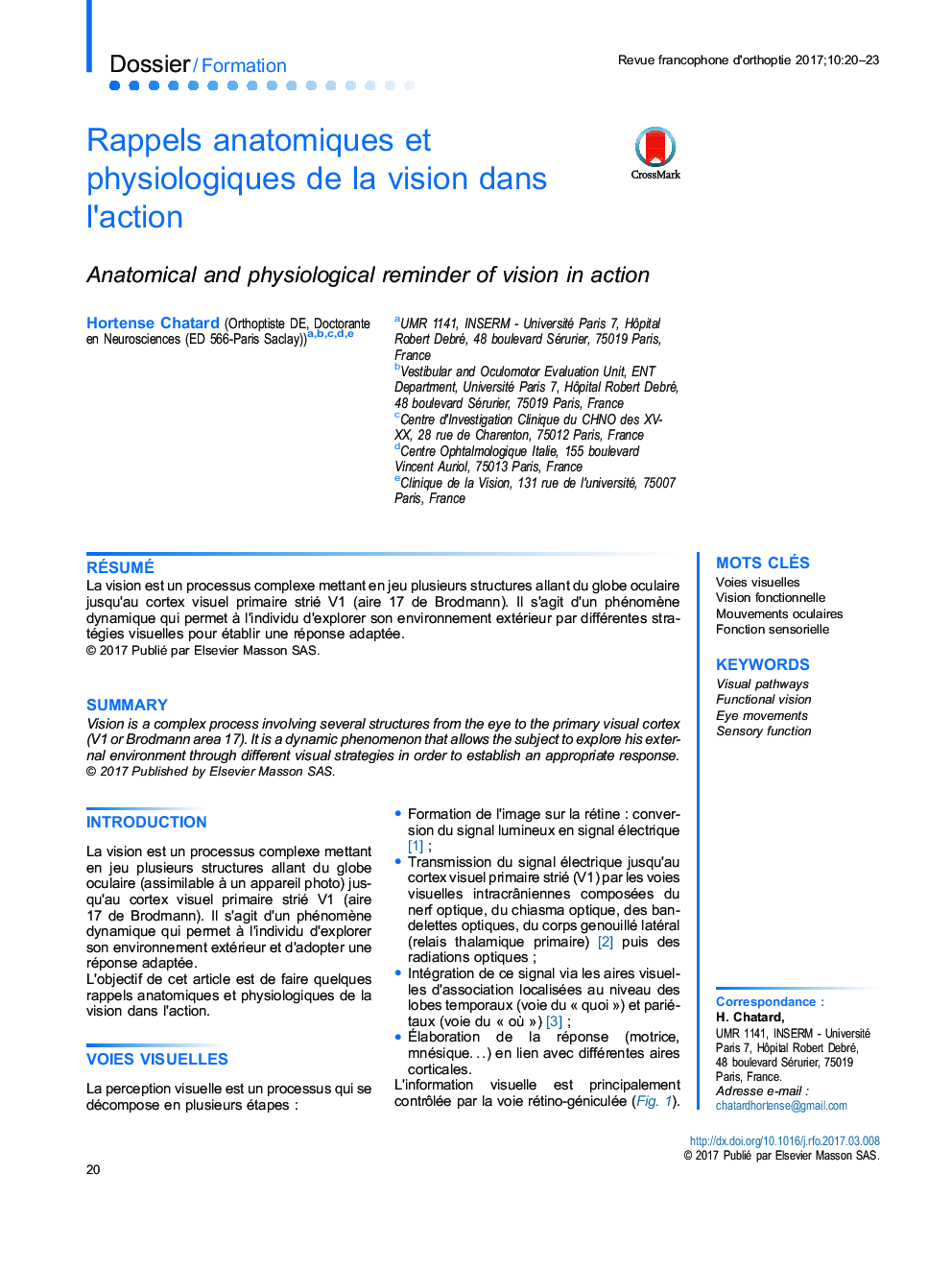 Rappels anatomiques et physiologiques de la vision dans l'action