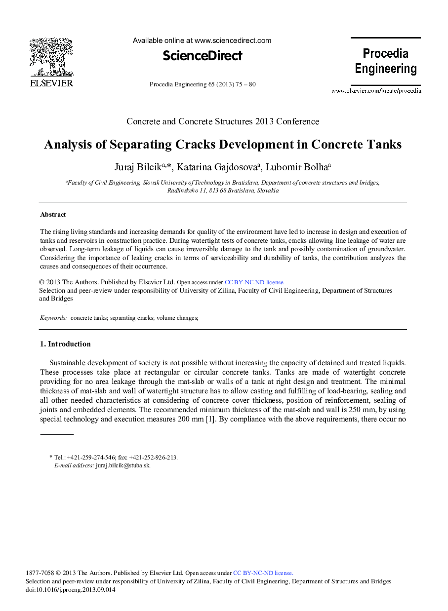 Analysis of Separating Cracks Development in Concrete Tanks 