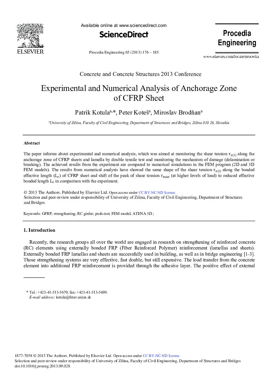 Experimental and Numerical Analysis of Anchorage Zone of CFRP Sheet 