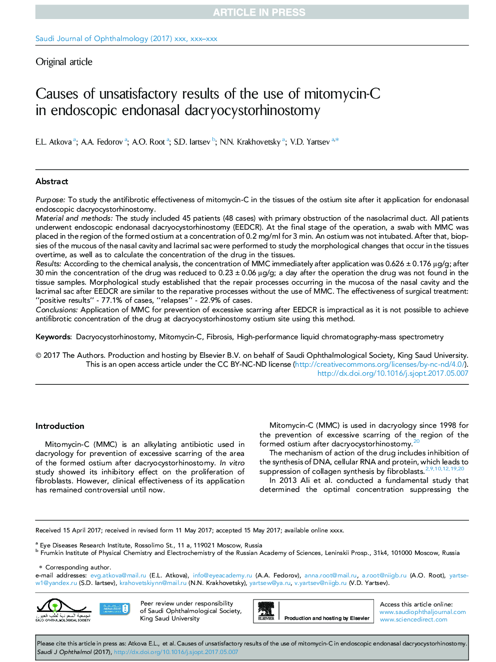 Causes of unsatisfactory results of the use of mitomycin-C in endoscopic endonasal dacryocystorhinostomy