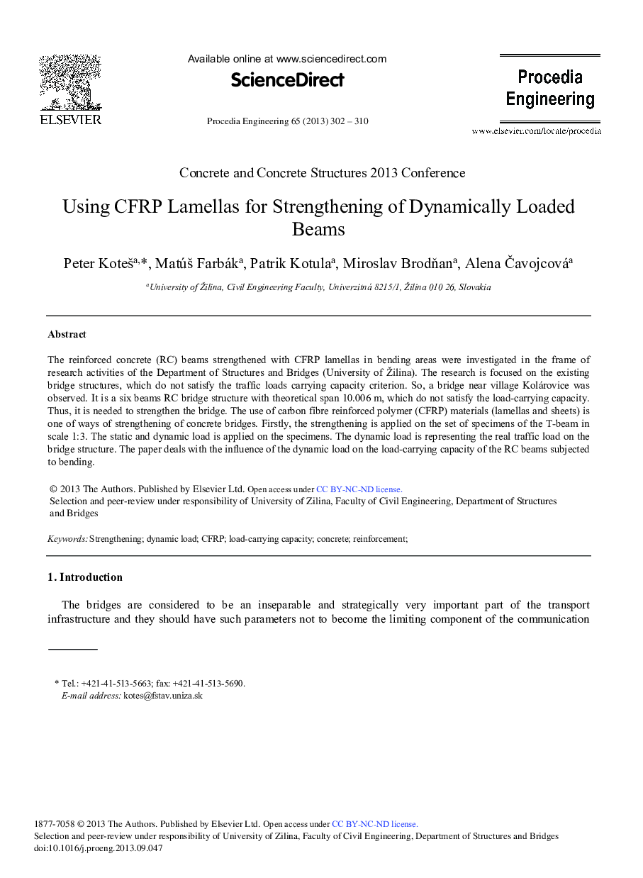 Using CFRP Lamellas for Strengthening of Dynamically Loaded Beams 