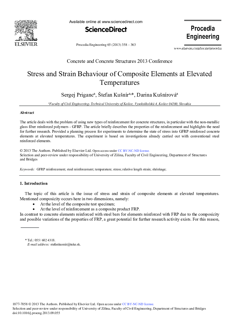 Stress and Strain Behaviour of Composite Elements at Elevated Temperatures 