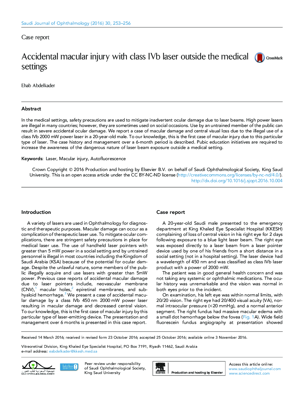 Accidental macular injury with class IVb laser outside the medical settings