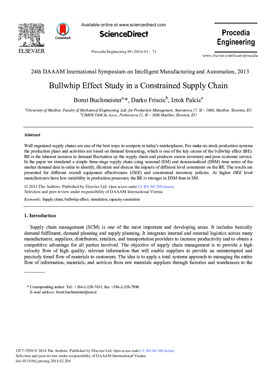 Bullwhip Effect Study in a Constrained Supply Chain 