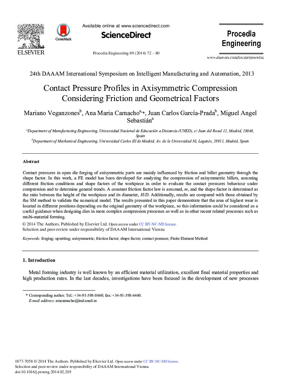 Contact Pressure Profiles in Axisymmetric Compression Considering Friction and Geometrical Factors 