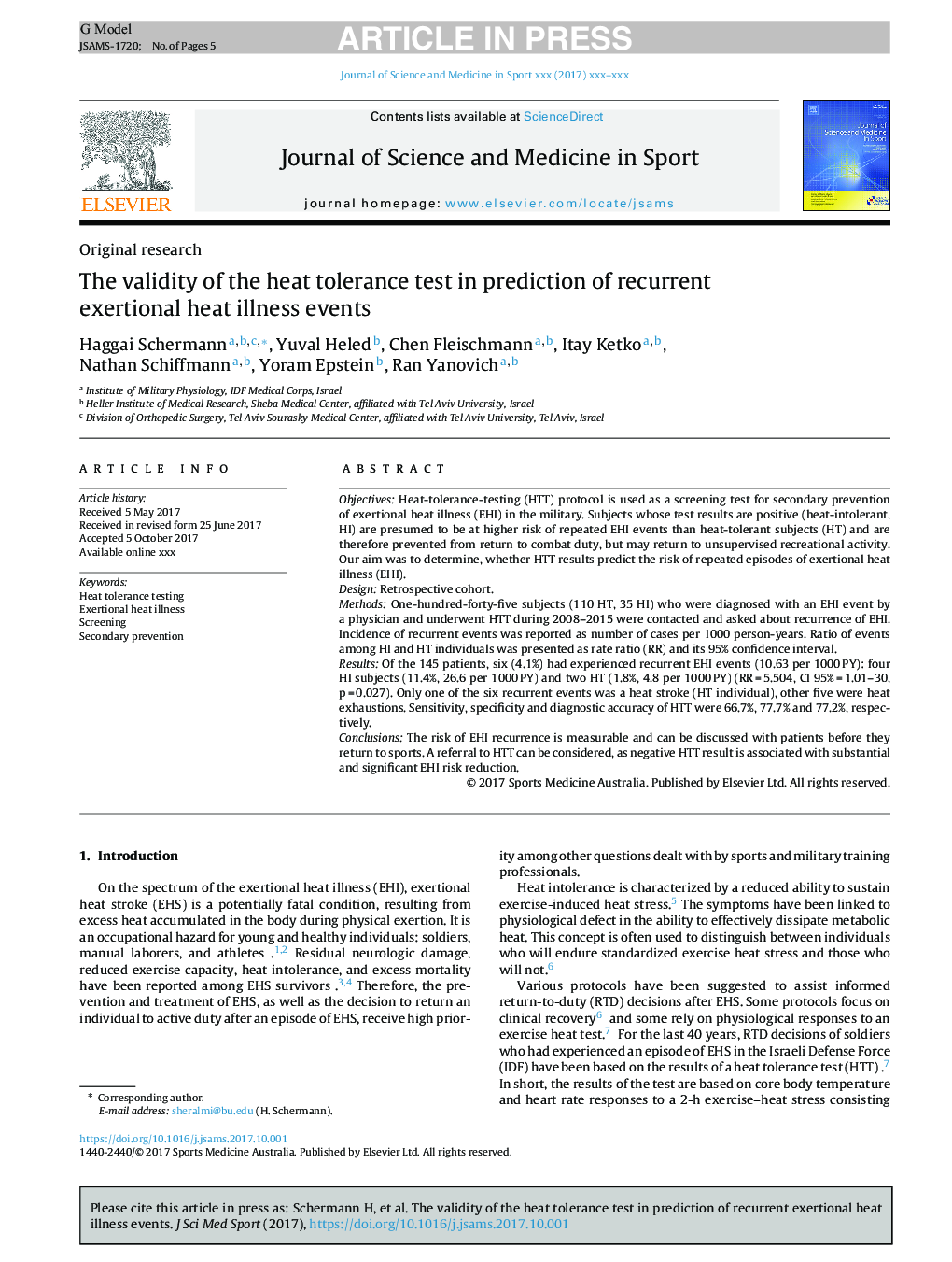 The validity of the heat tolerance test in prediction of recurrent exertional heat illness events