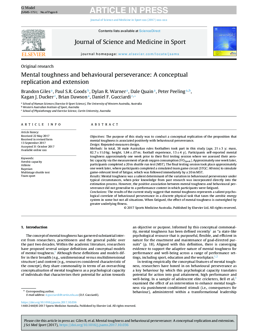 Mental toughness and behavioural perseverance: A conceptual replication and extension