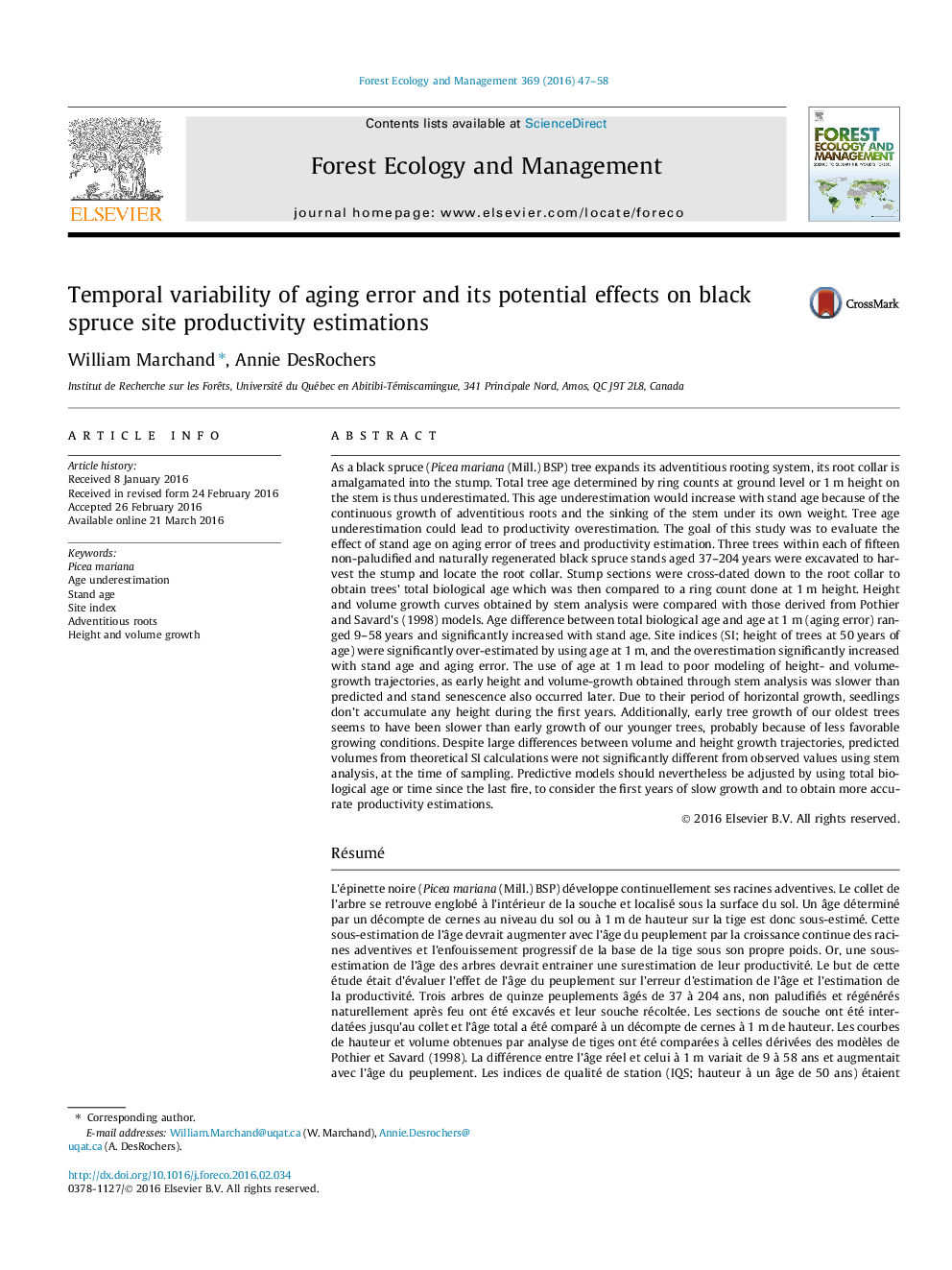 Temporal variability of aging error and its potential effects on black spruce site productivity estimations