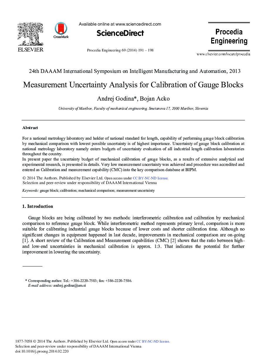 Measurement Uncertainty Analysis for Calibration of Gauge Blocks 