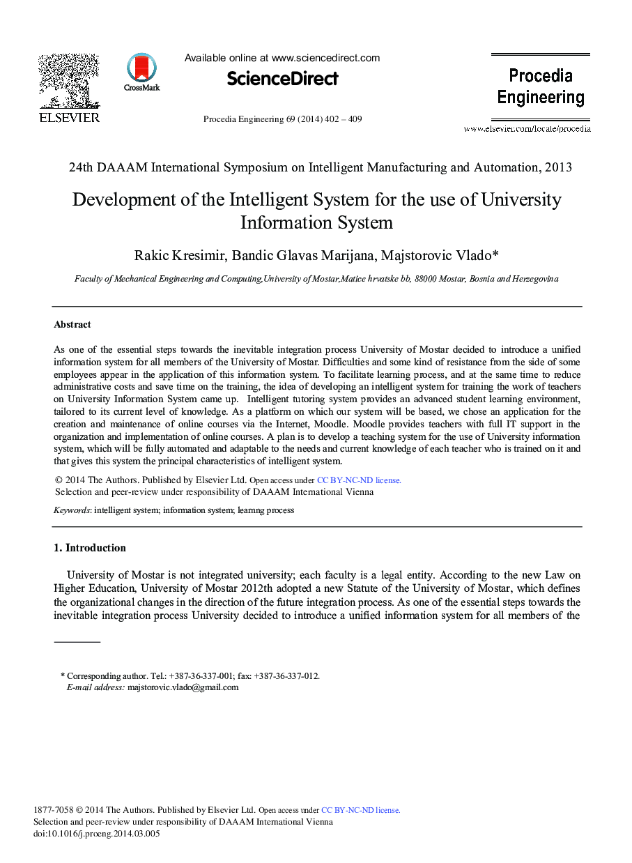 Development of the Intelligent System for the Use of University Information System 